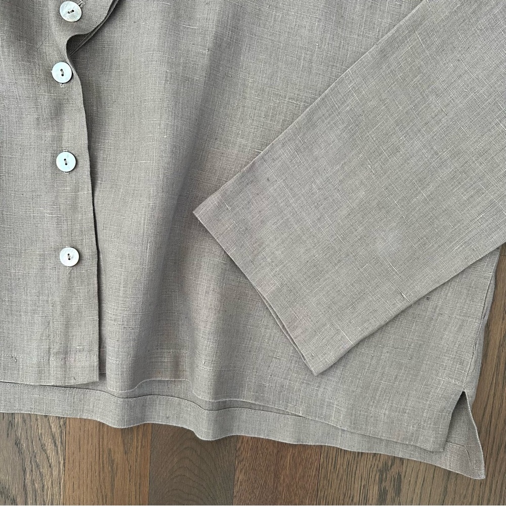 Dress to Kill Asymmetrical Linen Long Sleeve Button Blouse Tan Brown Medium - Picture 6 of 8